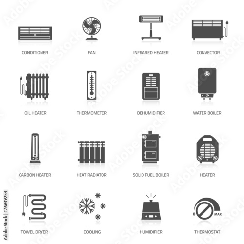 Heating, ventilation and conditioning icons set.