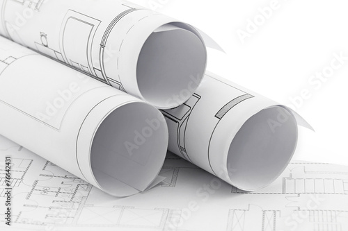Architect rolls and plans, construction plan drawing