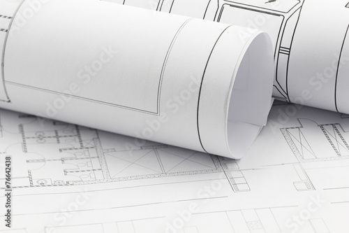 Architect rolls and plans, construction plan drawing