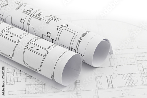 Architect rolls and plans, construction plan drawing