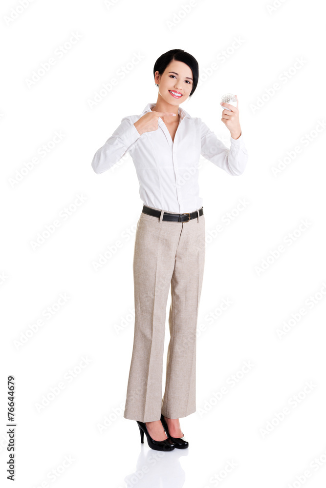 Beautiful smiling businesswoman with businesscard Beautiful smiling businesswoman with businesscard