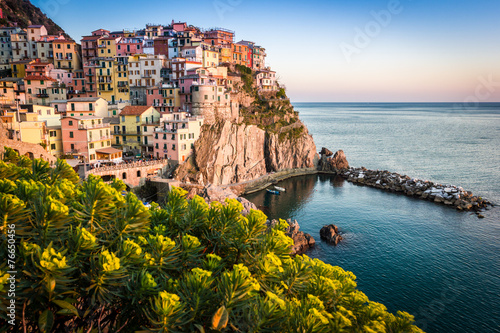Sunset in Manarola, Cinque Terre, Italy. Scenic landscape