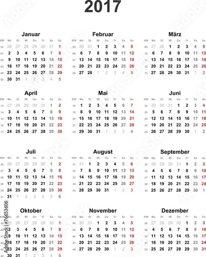 Kalender 2017 universal - ohne Feiertage