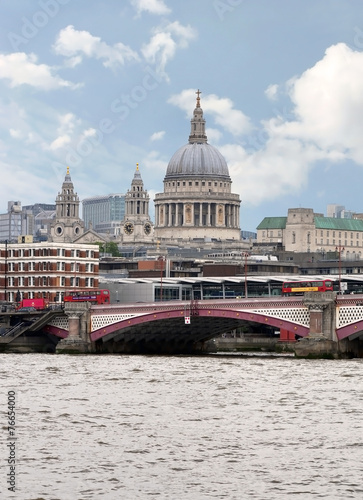 Fototapeta Naklejka Na Ścianę i Meble -  City of London view from the London bridge. St. Paul cathedral