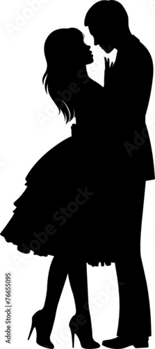 Silhouette of loving couple hugging