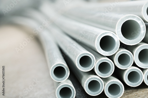 Plastic industrial tubes closeup