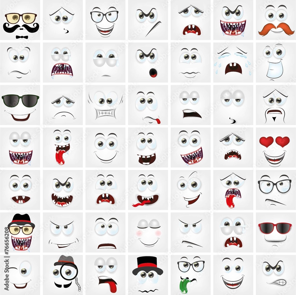 Naklejka premium Набор 49 мультфильма лица с различных эмоций