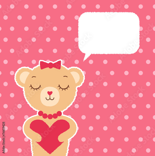 Cute hipster bear with heart on pink background