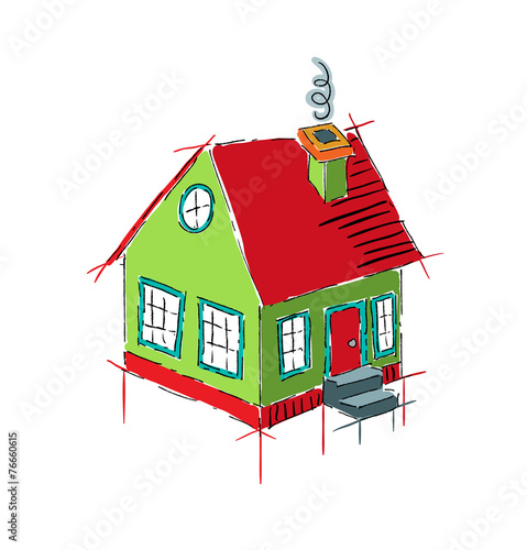 Colorful house sketch isolated on white