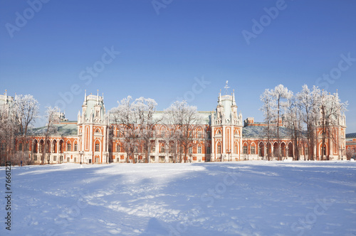 The Grand Palace in Tsaritsyno in winter, Moscow, Russia