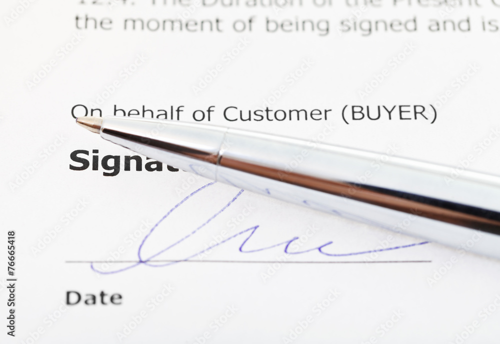 signature of sales contract and silver pen signature of sales contract and silver pen