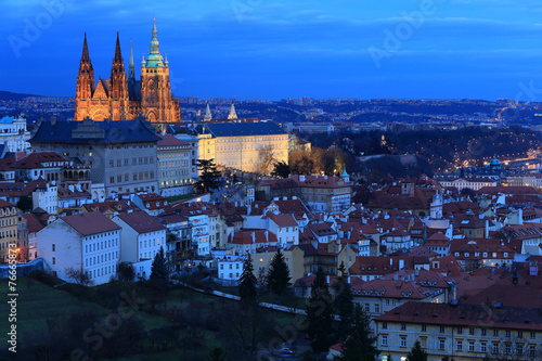 Night Prague City with the gothic Castle, Czech Republic © Kajano