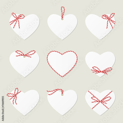 Hearts with ribbons ahd bows in twine style