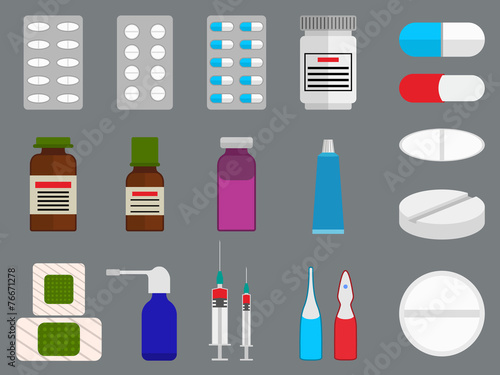 Tablets and medicine (drugs) flat icons set