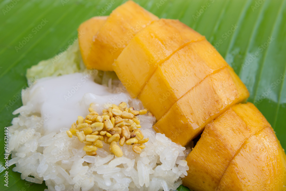 Sweet mango with sticky rice mix with coconut milk Sweet mango with sticky rice mix with coconut milk