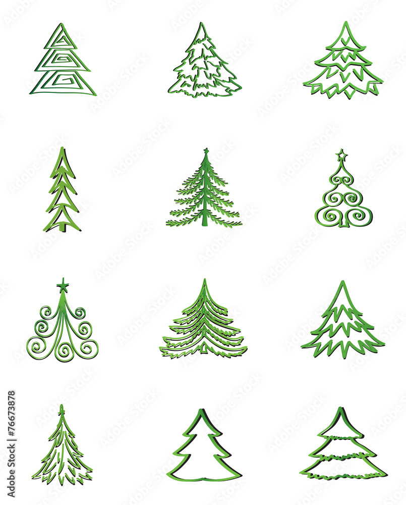Christmas Icon set. Winter Objects Collection. Happy New Year tree vector collection.
