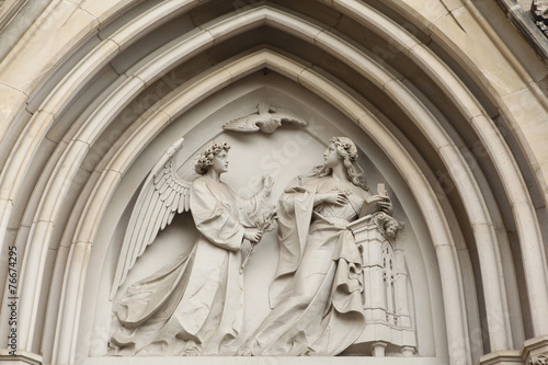 The Annunciation. Gothic relief in Saint Wenceslas Cathedral in