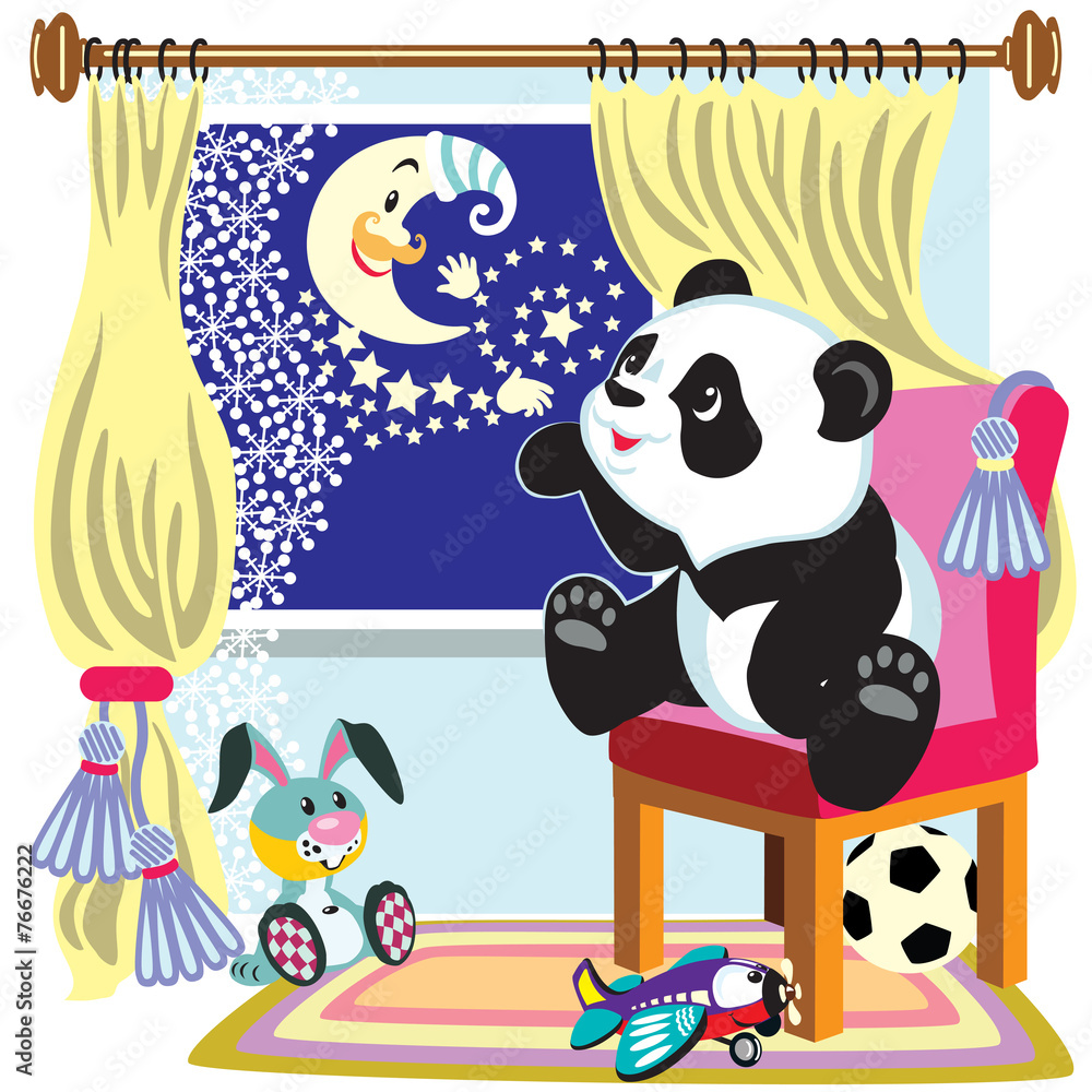 Fototapeta premium cartoon panda and moon