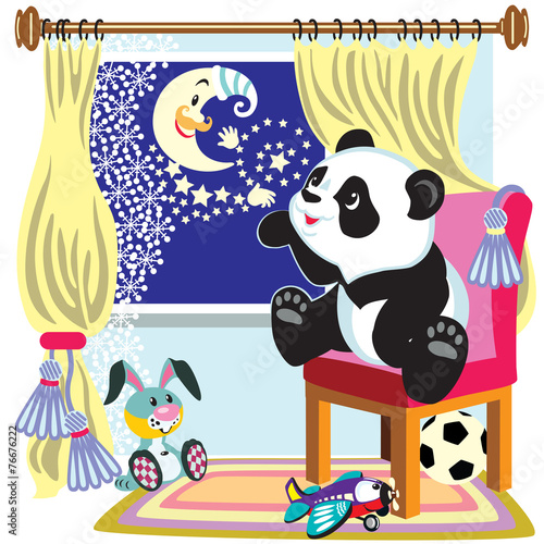 Fototapeta Naklejka Na Ścianę i Meble -  cartoon panda and moon