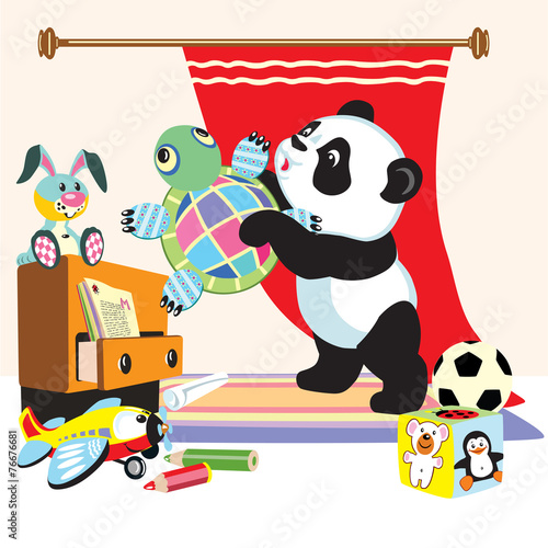 Fototapeta Naklejka Na Ścianę i Meble -  cartoon panda with toys