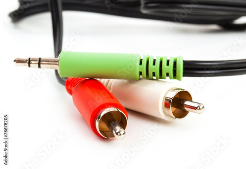 Video and audio jack cable isolated on a white background