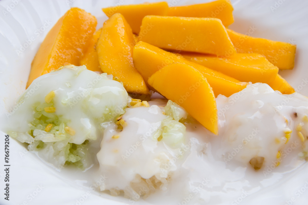 Sweet mango with sticky rice mix with coconut milk Sweet mango with sticky rice mix with coconut milk