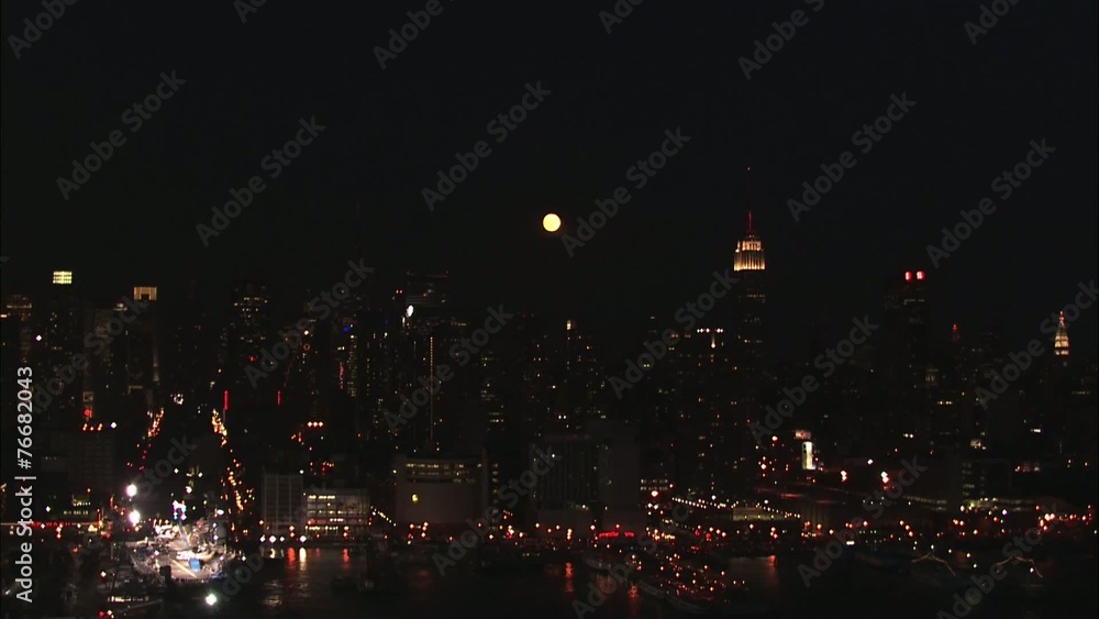 City Skyline Full Moon Manhattan Island City Skyline Full Moon Manhattan Island