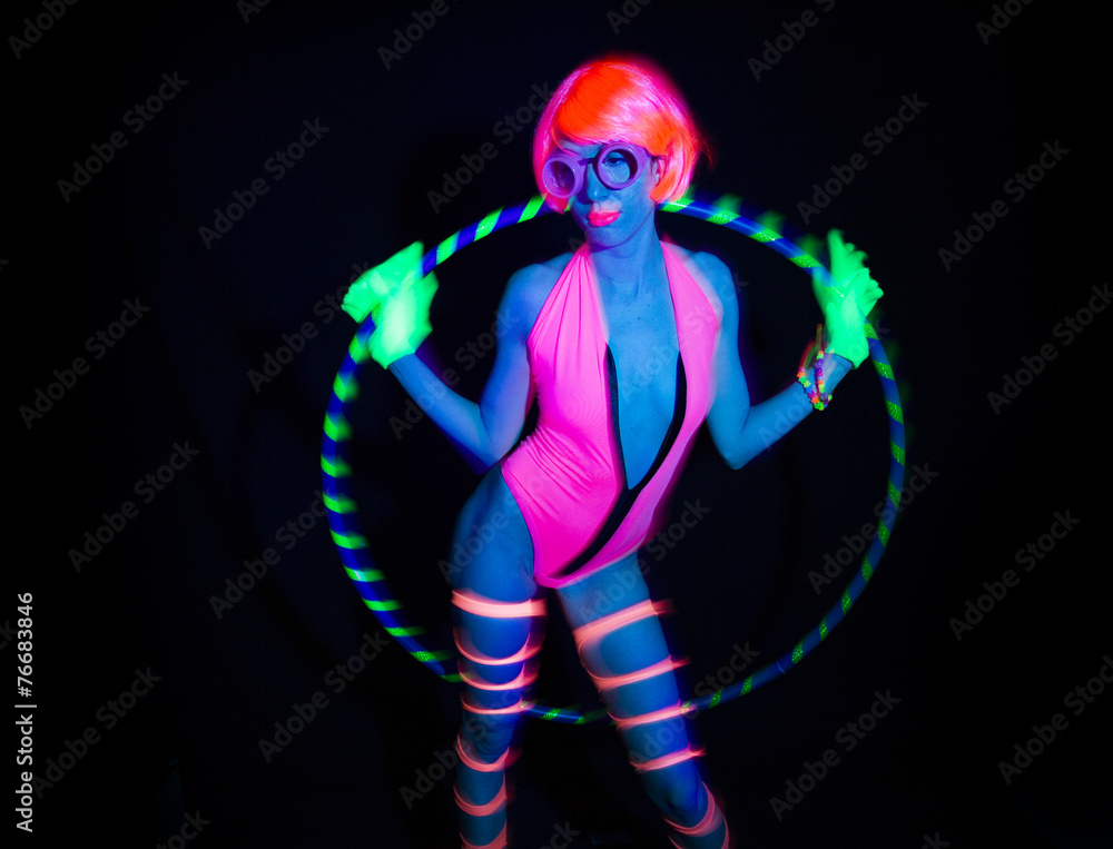 sexy neon uv glow dancer with hulahoop