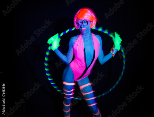 sexy neon uv glow dancer with hulahoop