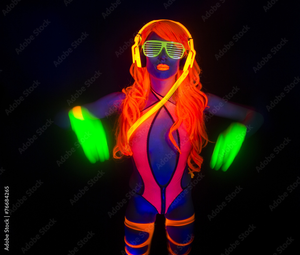 sexy neon uv glow dancer with hulahoop