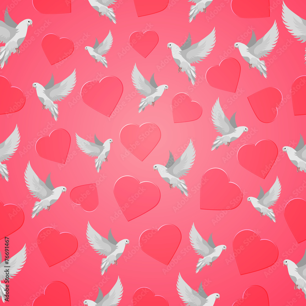 background with beautiful doves and hearts for Valentine's Day background with beautiful doves and hearts for Valentine's Day