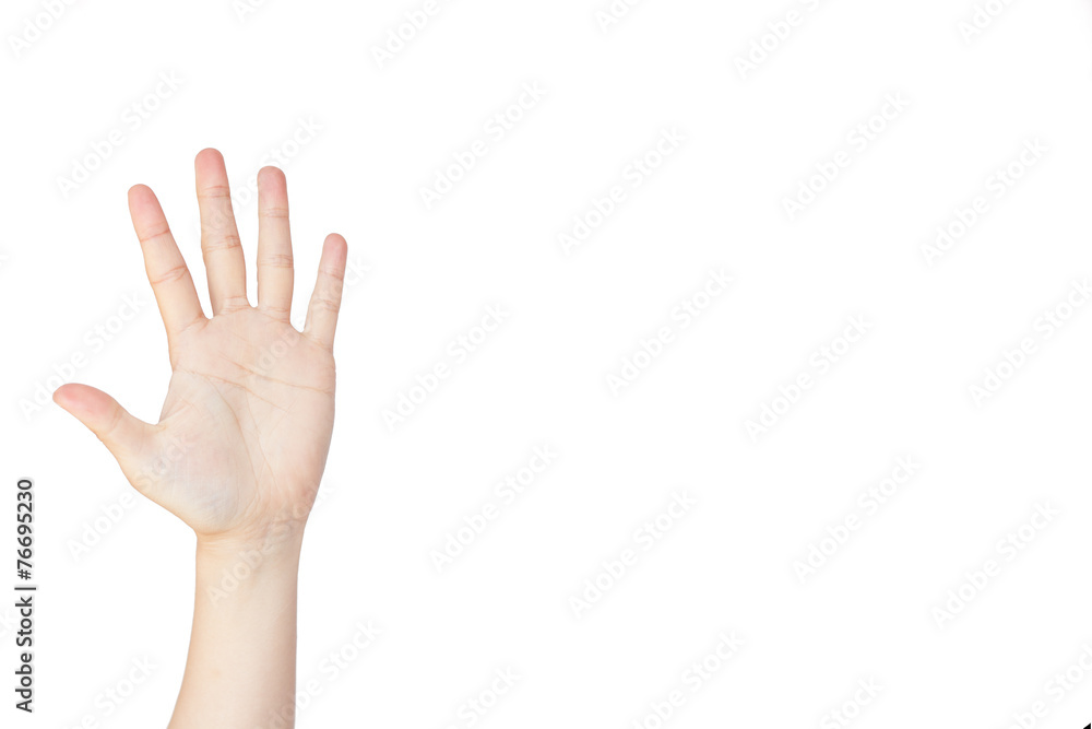 Japanese hand gesture: Number five on isolated white background Japanese hand gesture: Number five on isolated white background