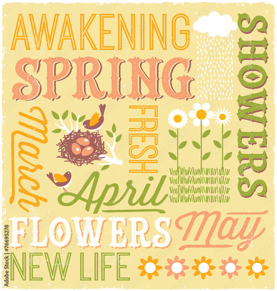 Illustrated Spring word collage design Illustrated Spring word collage design