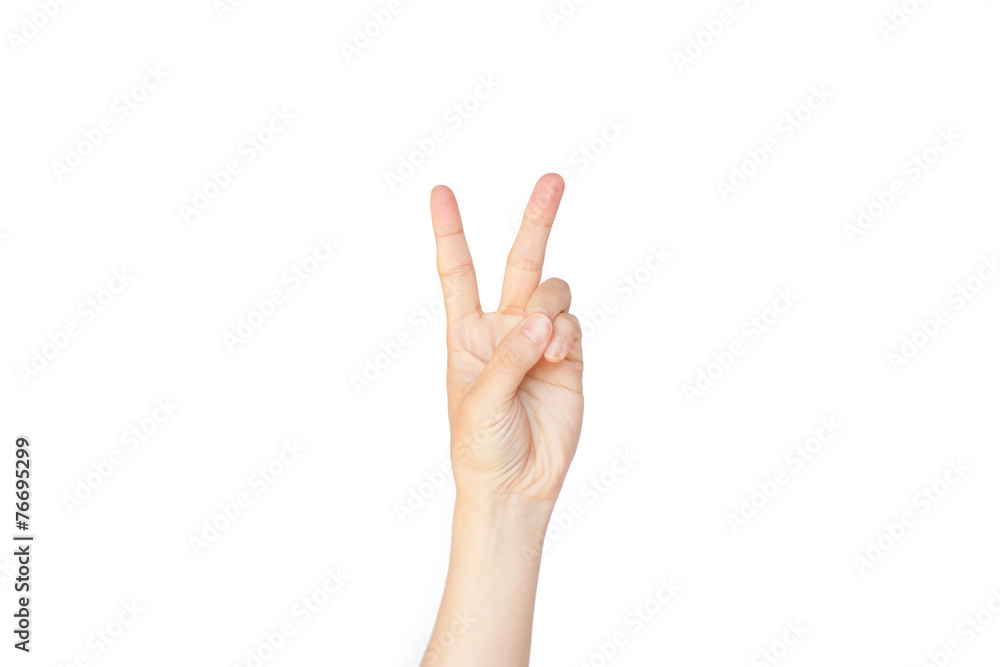 Japanese hand gesture: Number two on isolated white background Japanese hand gesture: Number two on isolated white background