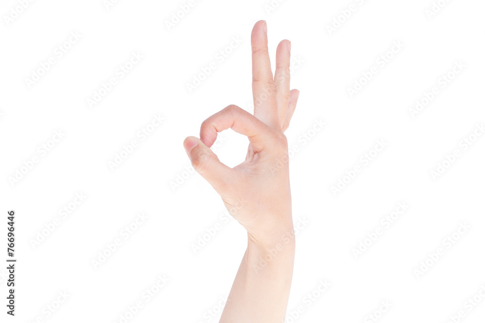 Japanese hand gesture: OK sign on isolated white background Japanese hand gesture: OK sign on isolated white background