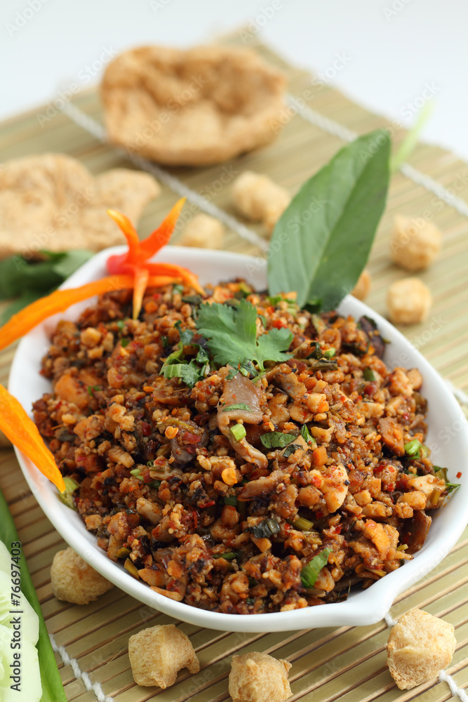 Spicy minced mushroom is vegetarian food. Spicy minced mushroom is vegetarian food.
