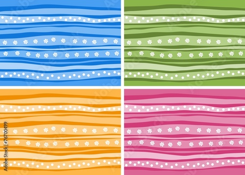Set of  striped background with abstract flowers and dots
