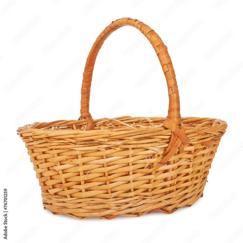 Empty wicker basket. Isolated on white