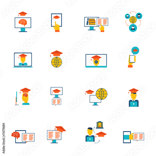 Online Education Icons Flat