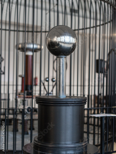 Resonant transformer in faraday cage. Tesla coil.