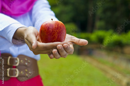 Red apple and women