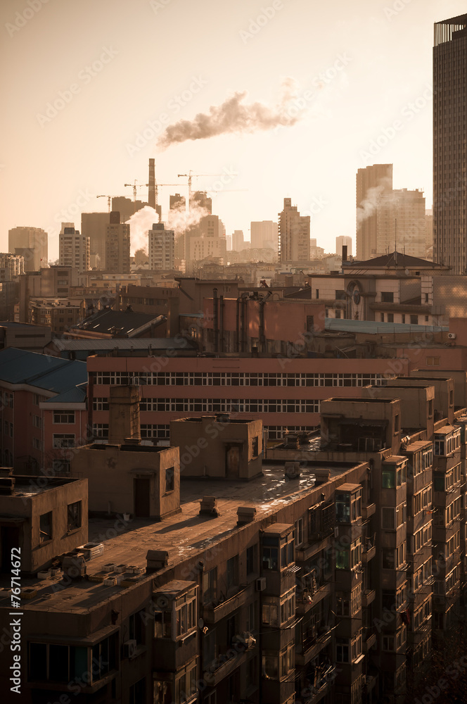 Fototapeta premium Sunrise at downtown of the Dalian
