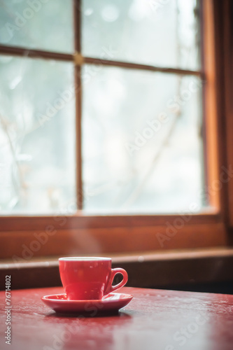 Red mug coffee and window