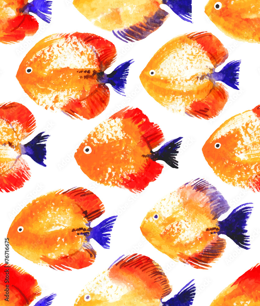 Naklejka premium Vector seamless pattern with watercolor discus fish