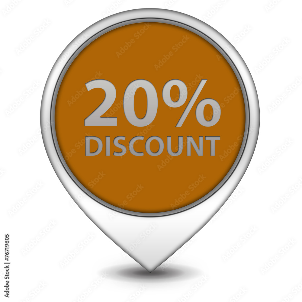 Discount twenty percent pointer icon on white background