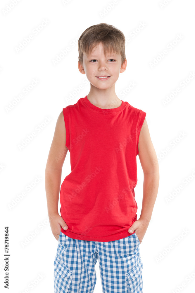 Smiling young boy in a red shirt Smiling young boy in a red shirt