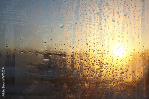 wet glass sunset, abstraction