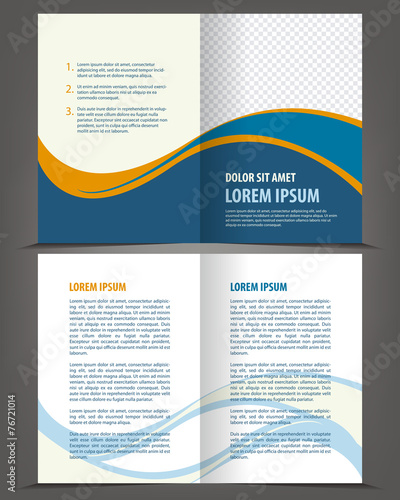 Vector empty bi-fold brochure print template blue design