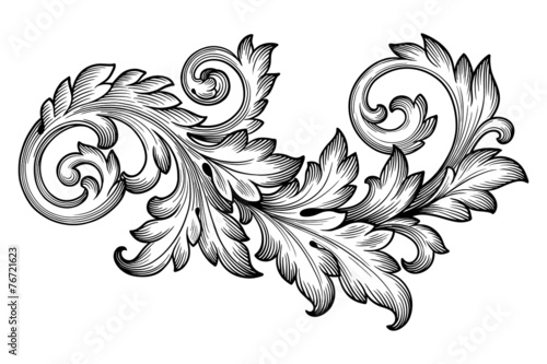 Vintage baroque foliage floral scroll ornament vector photo