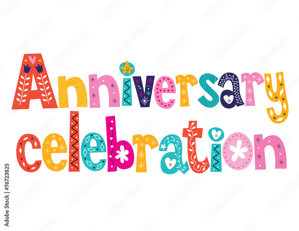 Anniversary celebration decorative lettering text design